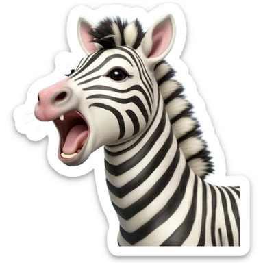 Cinematic Cute Yawning Zebra Portrait Emoji, Head tilted slightly with a dramatic, wide-open yawn, showcasing a soft, downy striped fur with gently drooping ears, a long, elegant equine snout, and round eyes barely open in drowsy contentment, Simplified yet irresistibly adorable features, highly detailed, glowing with a soft, cozy glow, high shine, relaxed yet expressive, stylized with a touch of savannah charm, bright and endearing, soft glowing outline, capturing the essence of a sleepy yet affectionate zebra that feels like it could stretch out of the screen and curl up for a nap! sticker