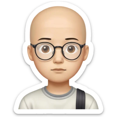  a bald Asian young boy student, in glasses, thinking sticker