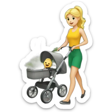 blond-woman-pushing-stroller-with-plant-baby sticker