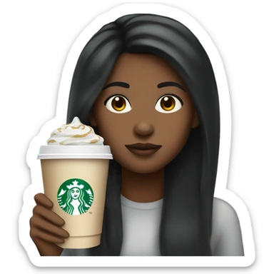 African American girl with straight black hair holding Starbucks sticker