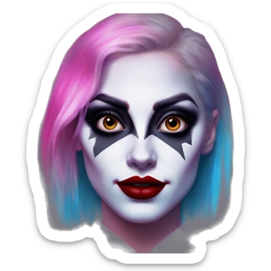 Synthwave Opera in Harley Quinn style, oil paint, mysterious eyes, intricate lips, masterpiece portrait, odd perspective, beautiful, desirable, logical sticker