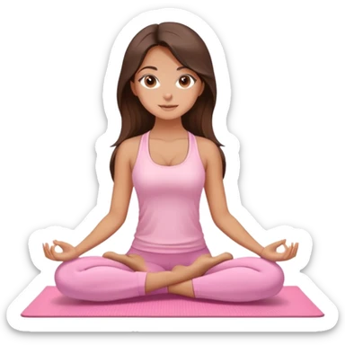 Brunette long hair and brown eyes yoga beautiful girl in light pink pink pink clothes sitting on a yoga mat sticker