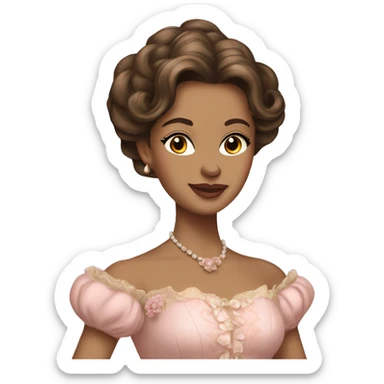 vintage rococo light brown skin and brunette woman in a light pink gown  sticker