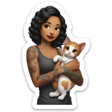 tattooed woman with a baby cat in her hand sticker