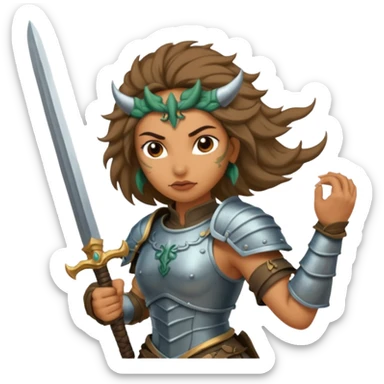 Fierce Latina in armor with a sword after a battle cutting off the head of a hydra sticker