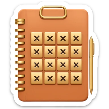 modern elegant planner with checkmarks emoji, 3D style, light terracotta, beige or pink and gold, clean design sticker