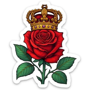 a rose with a royal crown, vibrant colors, elegant and regal, detailed, stylized sticker