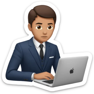 persona de traje trabajado, mirada seria. concentrado en laptop sticker