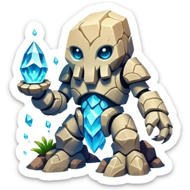 Design a unique elemental sandstone guardian golem creature that combines the crystalline rock golem's defensive fortitude with the spectral water serpent's fluid grace, perhaps creating a being with a segmented stone core that flows like water and channels ghostly aquatic energy through embedded gems. fluorescent bioluminescence sticker