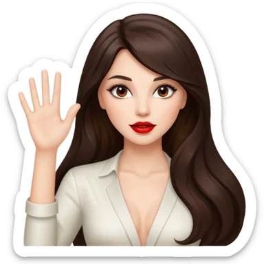 Beautiful brunette lady sexy with raised 1 hand, long hair red lips sticker