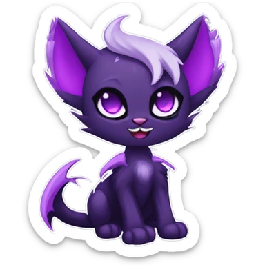 Anthro-Cute-Edgy-Demonic-Vampiric-Bat-Cat-Black-Purple-Contrast-Colors-Fantasy-Fur-Sona-Chibi-Shiny-Fakémon-Hybrid with horns full body sticker