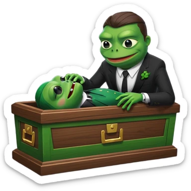A coffin with "ECHO" written on it, being nailed shut by a Pepe the frog character. sticker