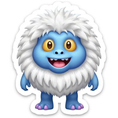 Mammott from My Singing Monsters as a cute emoji, standing, fluffy white fur, blue lips, smiling, minimal background sticker