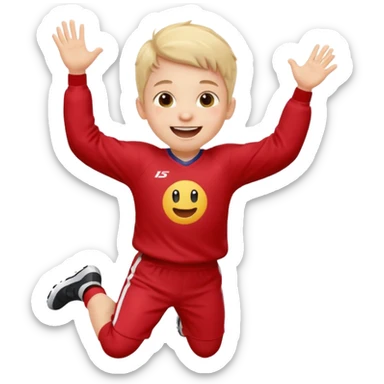 A small kid in an oversized jersey, jumping with excitement. sticker