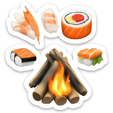 Campfire with sushi sticker
