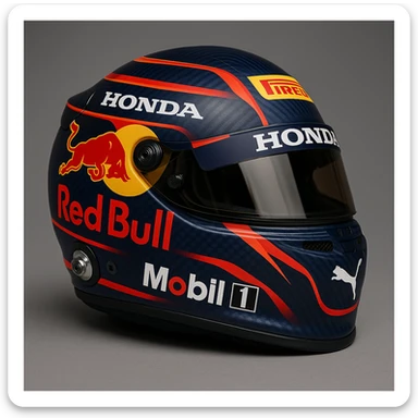 Max Verstappen F1 helmet, correct sponsor logos and color scheme, highly detailed, motorsport design, realistic and professional, all sponsors visible, authentic colors. sticker