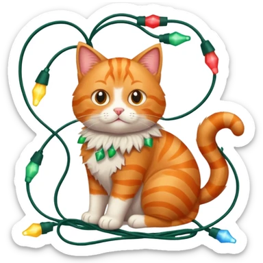 cat tangled up in christmas lights sticker