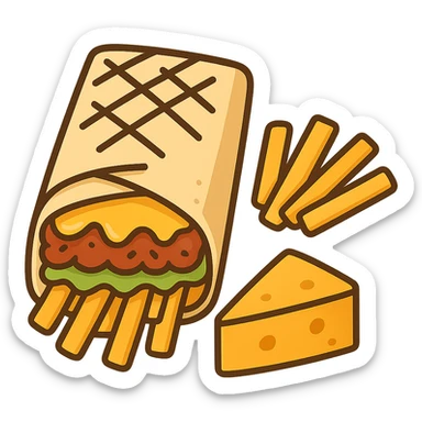flat toon style French tacos, grilled wrap with fillings, cheese, and fries sticker