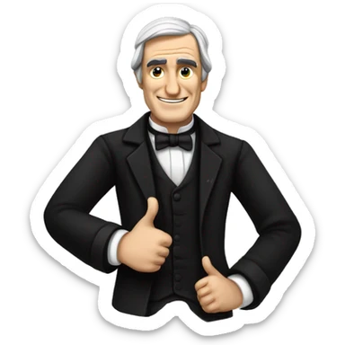Ralph Waldo Emerson with thumbs up with a little frown and black clothes sticker