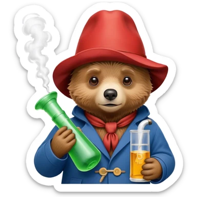 Paddington bear hitting a bong sticker