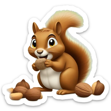 Squirrel enjoying mixed tree nuts sticker