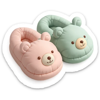 pair of cozy animal-shaped bedroom slippers in pastel colors, cushion style sticker