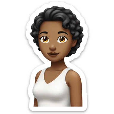 Girl with brown skin tone, wavy black hairs, pretty black eyes and long lashes and white shoulder down tto sticker