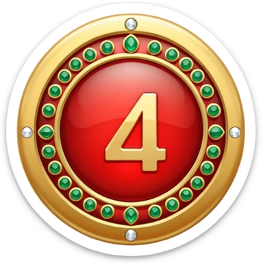 Make a round badge for a paid subscription out of gold with red emeralds and the number 4. sticker