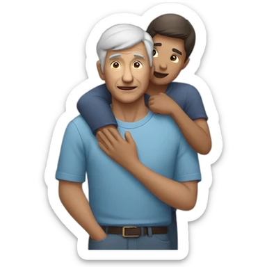 A elderly man holding the head of a young person." sticker