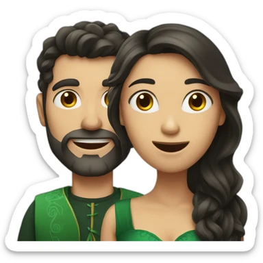 An irish man with dark hair and an argentinian woman with long hair singing sticker