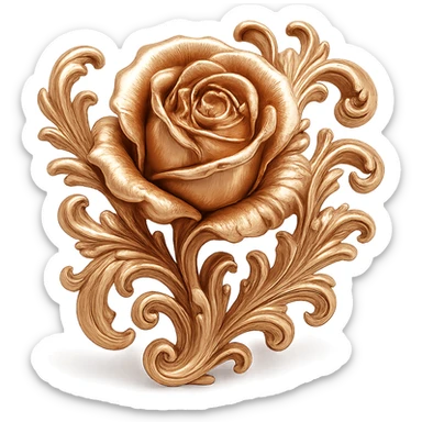 rose gold rose, ornate, decorative flourishes, rose gold color sticker