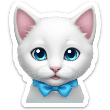 cute white kitten with blue eyes and a pink bow sticker
