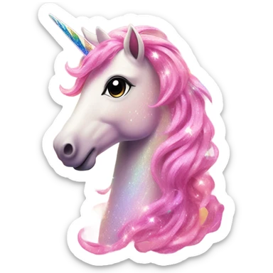 Sparkly pink unicorn with a rainbow sticker
