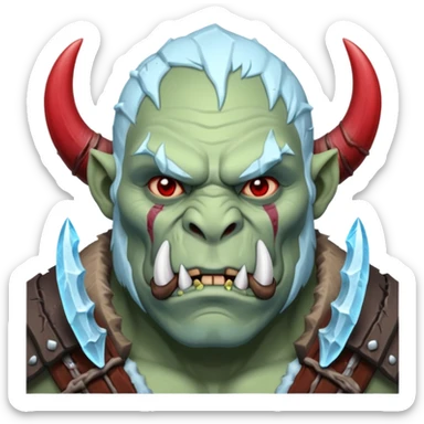 Fantasy orc emoji portrait, tusks covered with ice and crimson frost cracks, cold predator expression, winter hunt atmosphere, minimal clean emoji design, male/female variant
 sticker