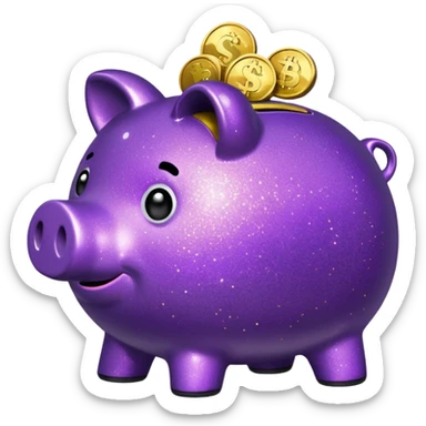 money in a glitter purple piggy bank sticker