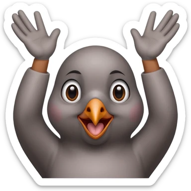 pigeon head, big lashes, hands up in a celebratory 'yasss' gesture sticker