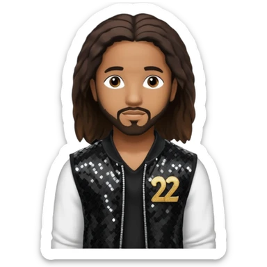 Omarion from B2K with long dark brown hair, black sequin outfit sticker