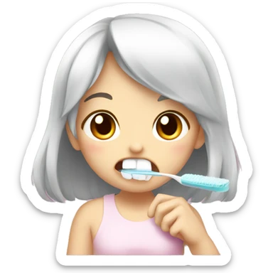 A cute anime girl brushing her teeth  sticker
