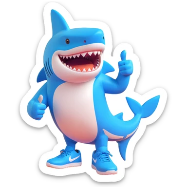 cool shark with blue Nike shoes, giving thumbs up sticker