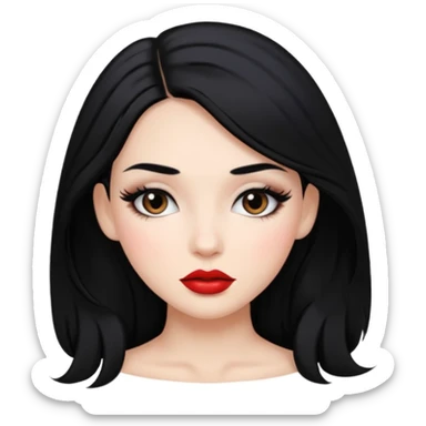 girl with black hair long makeup pretty not so red lips sticker