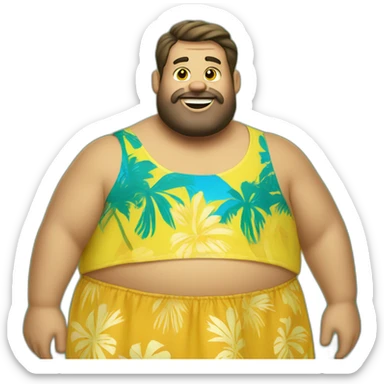 fat guy with yellow hawaiian skirt beard sticker