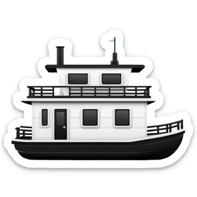 Simple black and white houseboat as basic and small as possible sticker