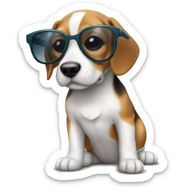 Little beagle puppy with sunglasses  sticker