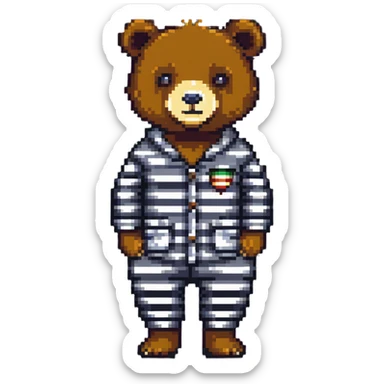 bear in striped pajamas pixel art sticker