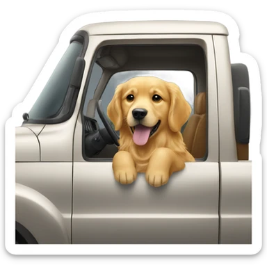 Golden retriever driving a truck  sticker