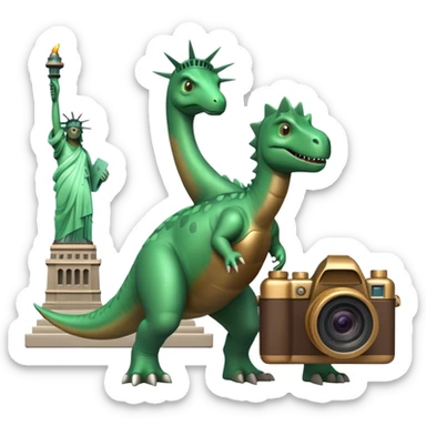 Dinosaur with camera and Statue of Liberty  sticker