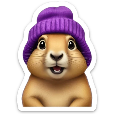 prairie dog with purple beanie just head hold sign saying GG sticker