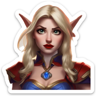 Warcraft award winning Quinn in Marvel Avengers style, oil paint, mysterious eyes, intricate lips, masterpiece pose, odd perspective, beautiful, desirable, logical sticker