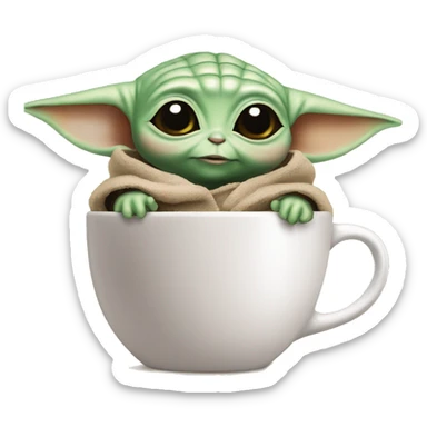 Baby yoda tomando  una taza de cafe sticker