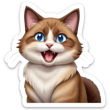 Cinematic Cute Yawning Brown Mantle Snowshoe Cat Portrait Emoji, Head tilted slightly with a dramatic, wide-open yawn, smooth brown fur draping elegantly over its back with contrasting white paws, chest, and facial markings, piercing icy-blue eyes that are barely open, Simplified yet irresistibly adorable features, highly detailed, glowing with a soft, cozy glow, high shine, relaxed yet expressive, stylized with a touch of whimsy, bright and endearing, soft glowing outline, capturing the essence of a sleepy yet affectionate kitty, so drowsy it feels like it could stretch right out of the screen and curl up for a nap! sticker